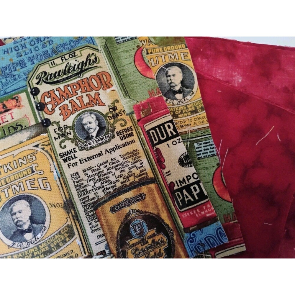 28 Pc Precut Fabric Squares 6x6 Novelty Vintage Apothecary Label General Store R